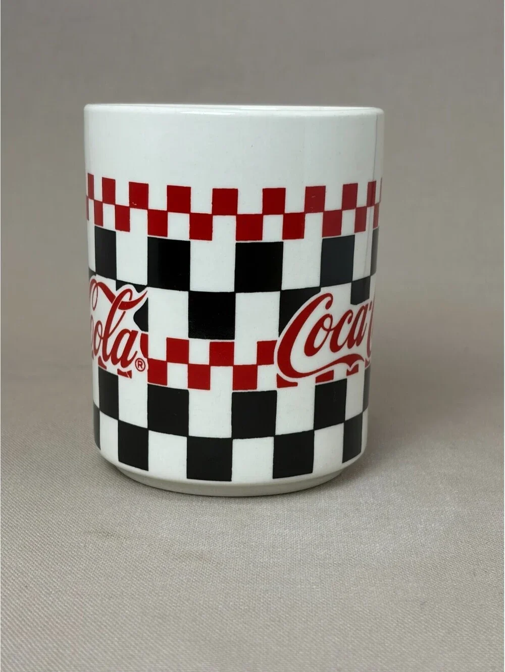 Vintage 1996 Coca Cola Checkered Coffee Mug Gibson Retro Diner Ceramic Tea Cup